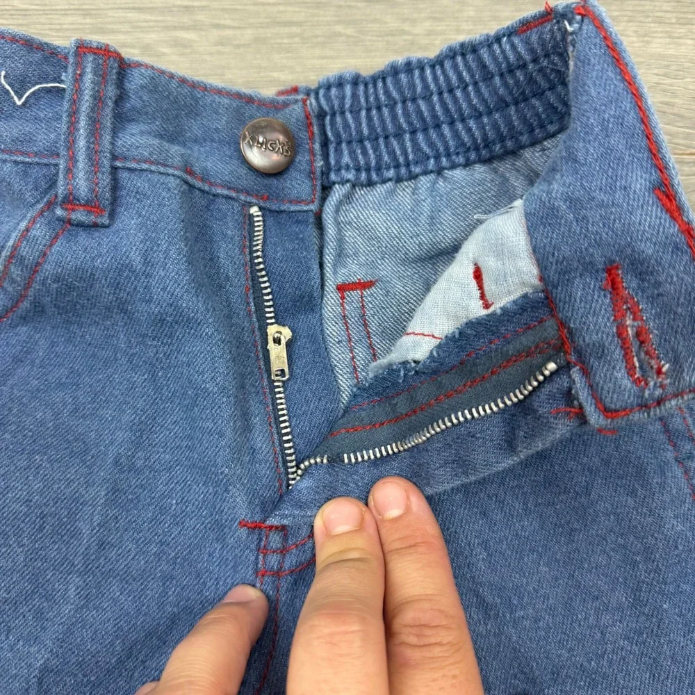 Vintage Kmart Klicks Kids Blue Denim Jeans Red Stitching 2T Taiwan Broken Zipper